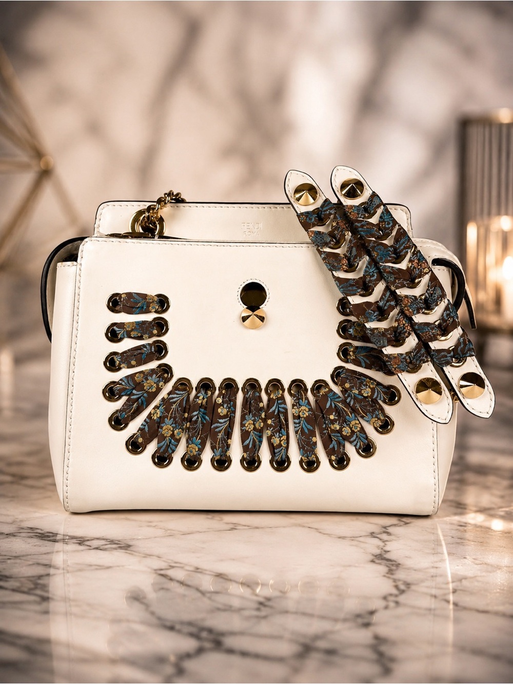 Fendi White Leather DotCom Chain Shoulder Bag | Full Inclusion | COA
